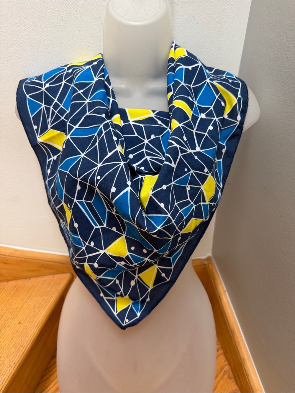 Lush Navy Blue, Yellow & White Geometric Scarf Bandana